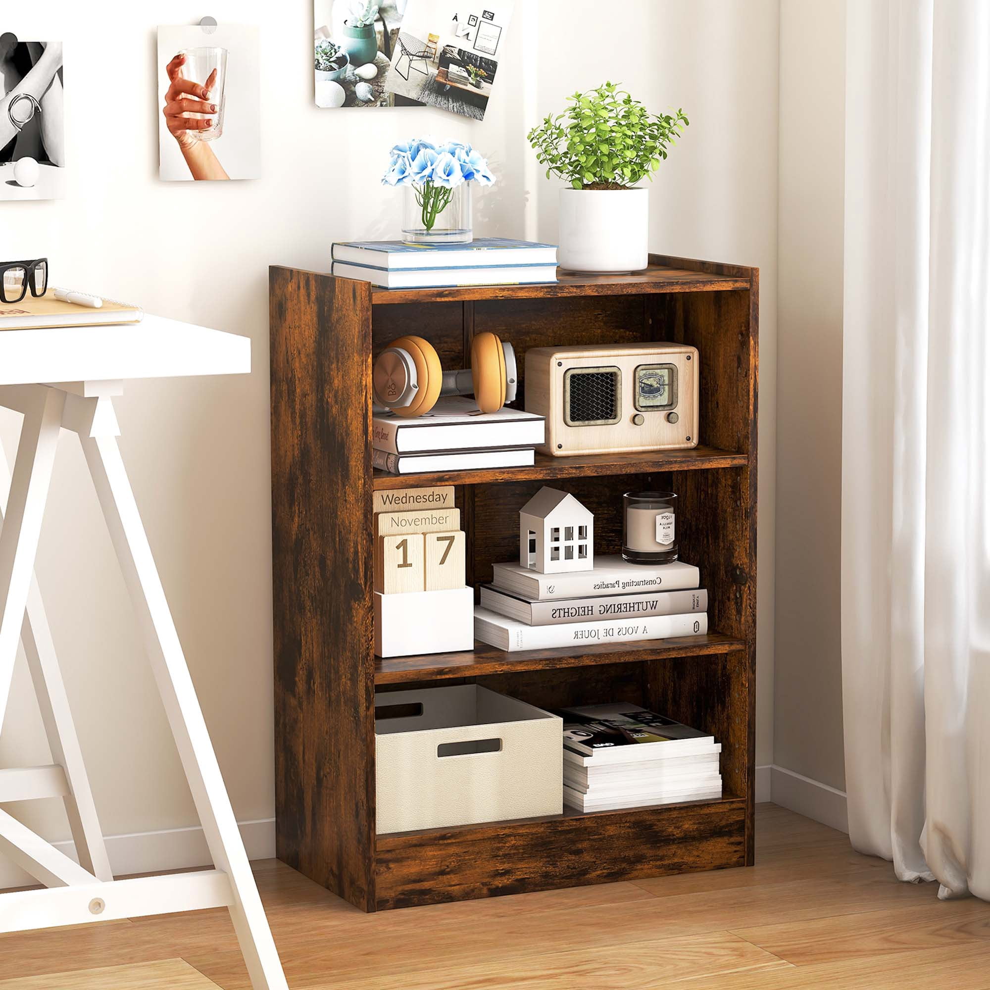 Costway 3-Tier Bookcase Open Multipurpose Display Rack Cabinet with Adjustable Shelves