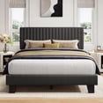 thumbnail image 3 of Honfach Full Size Bed Frame, Upholstered Platform Bed with Velvet Headboard, Wide Bed Legs and Strong Wood Slats Support,Dark Grey, 3 of 7