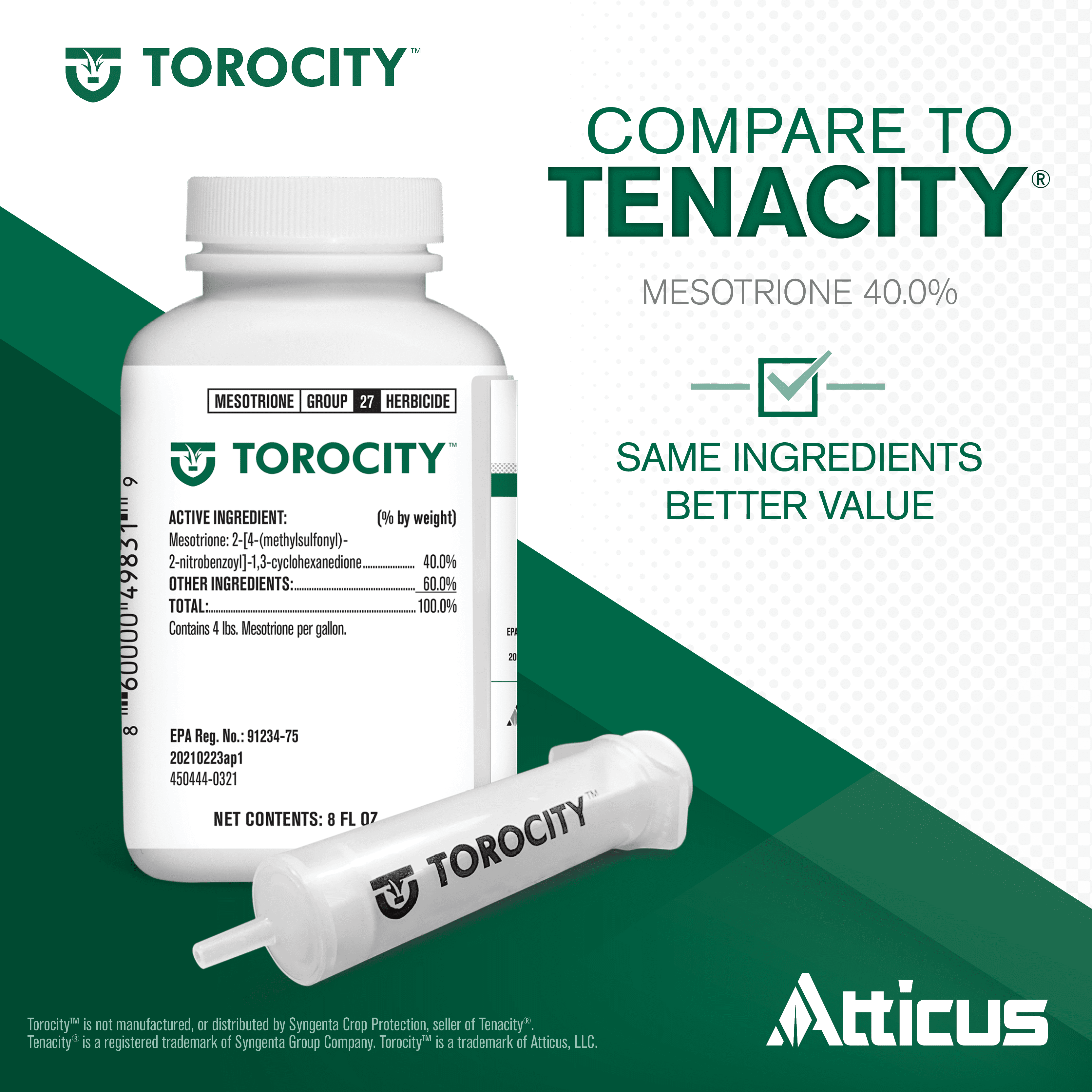 Torocity Turf Herbicide - Mesotrione Concentrate (8 oz) by Atticus (Compare to Tenacity) – Selective Weed Killer for Lawns – Pre and Post Emergent Control
