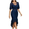 thumbnail image 3 of Umbreon Blue Wedding Guest Dresses for Women Short Sleeve Cre W Neck Pencil Skirt Dress Solid Color Lace Wrapped Skirt Formal Evening Gowns Beach Dress, 3 of 7