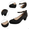 thumbnail image 5 of Black Dress Shoes for Women Suede Pointed Toe Block High Heels Ankle Strap Business Formal Fall Pumps Ladies, 5 of 7