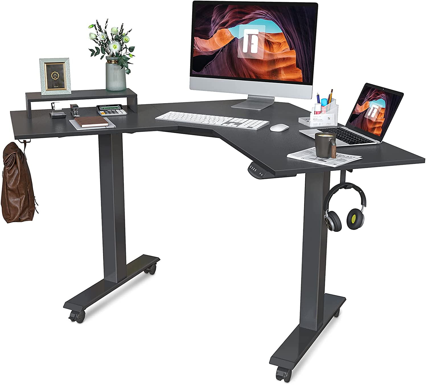 FEZIBO Dual Motor L Shaped Electric Standing Desk Height Adjustable 