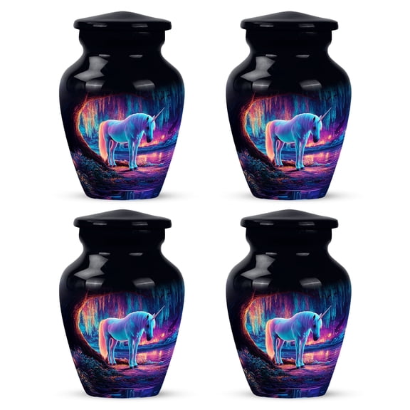Yatskia Colorful Unicorn Mini Memorial Keepsake Urns for Human Ashes Adult Brother and Sister, Little Funeral Urn for Ash Adult, (Classic Pack of 4, 3 Inch)