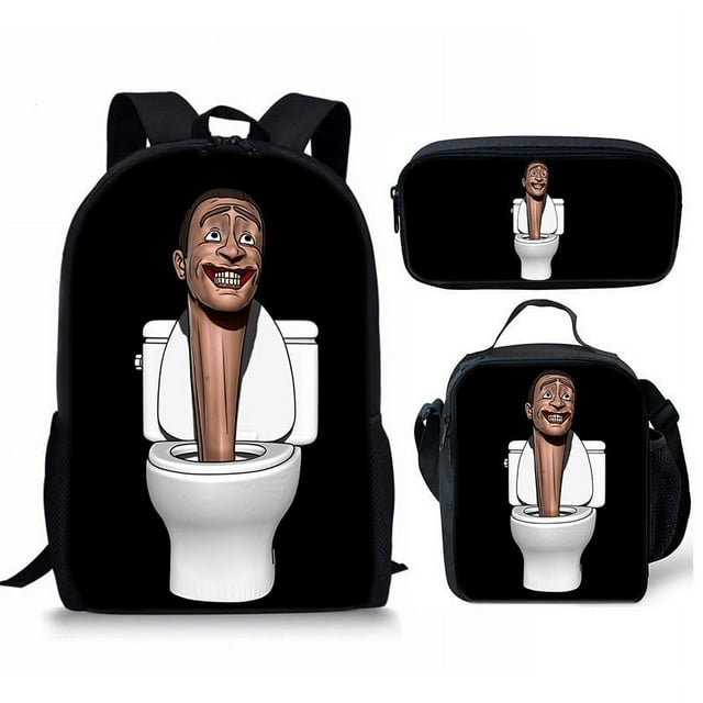 Skibidi Toilet Student Backpack Children'S Meal Bag Pencil Bag Three-Piece Backpack