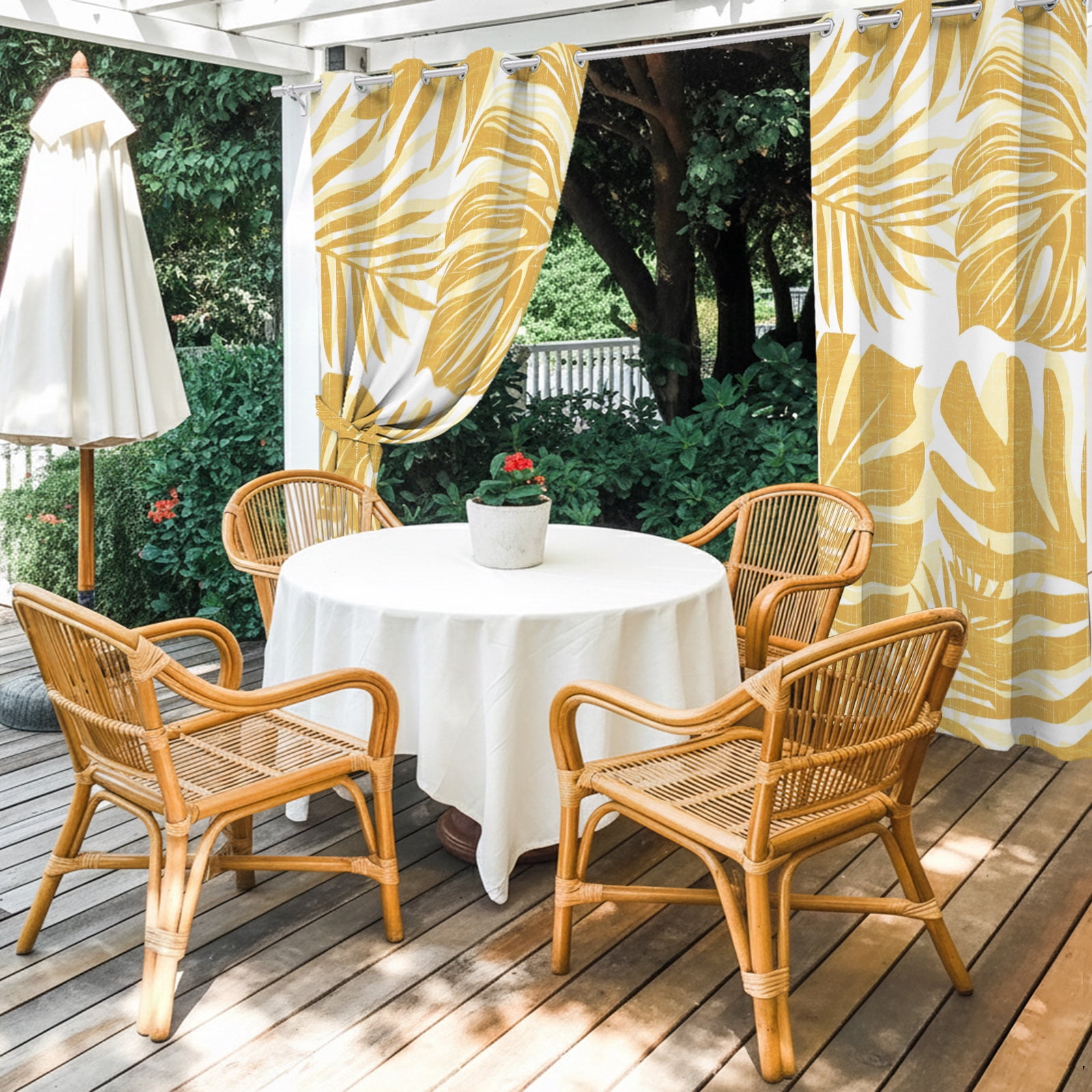 Yellow Palm Leaves Outdoor Curtains for Patio, Tropical Botanical Minimalist Modern Sunshade Privacy Drapes Grommet Waterproof Outside Curtains for Porch/Cabana/Balcony 54"x 108", 1 Panel