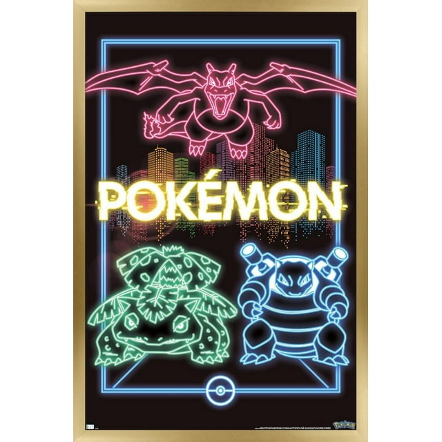Pokémon - Neon Group Wall Poster, 14.725" x 22.375" Framed