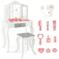 thumbnail image 2 of Gymax Kids Vanity Set Makeup Table & Chair Tri-folding Mirror Sweet Accessories White, 2 of 10