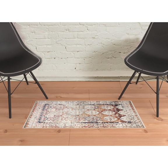 2' x 3' Beige Floral Medallion Power Loom Area Rug