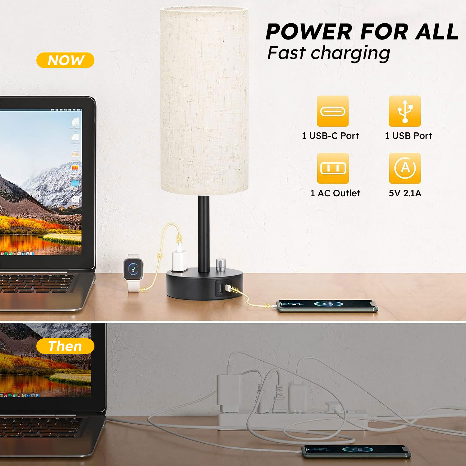 GVDV Bedside Table Lamp with USB Charging Port, Dimmable photo 4
