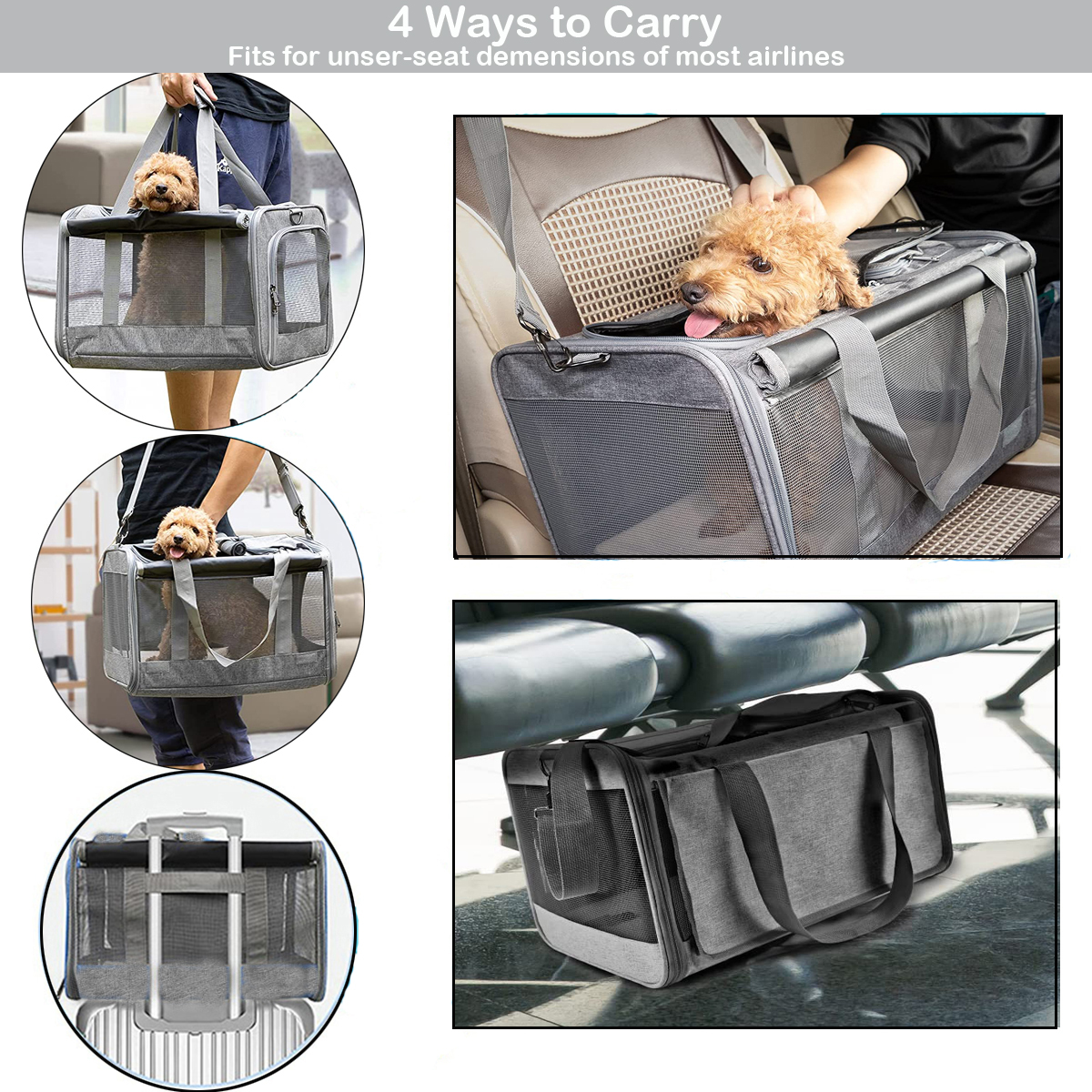 Cshidworld Cat Carrier, Large Soft-Sided, 25 lb, Gray photo 8