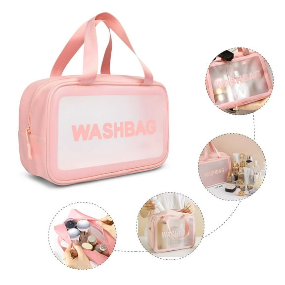 Clear Travel Toiletry Bag With Handle Strap, Njjex 1 Pack Travel Makeup Cosmetic Bag for Women Men, Carry on Airport Airline Compliant Bag -Pink