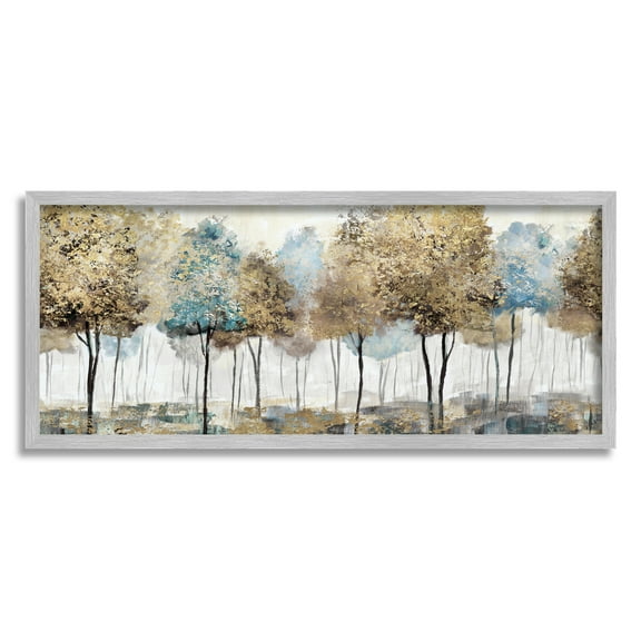 Stupell Industries Rustic Country Orchard Landscape Abstract Tall Trees Landscape Painting Gray Framed Art Print Wall Art, 13 x 30