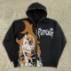 thumbnail image 3 of Suéter con capucha retro americano para hombres y mujeres, modelos de pareja, Calavera, viento perezoso, estampado, capucha, manga larga, cremallera, suéter con capucha, 3 of 3