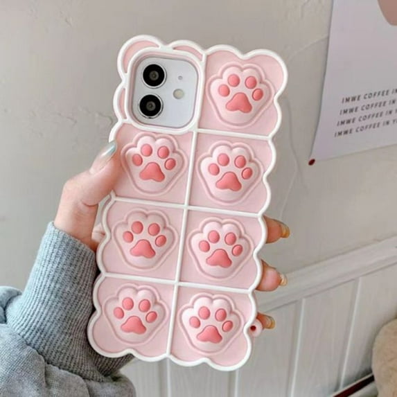 Stress Fidget Toys Push Bubble Phone Case For iPhone 13 11 12 Pro 6 7 8 Plus X XR Max SE 2020 Soft Silicone Bear Cover