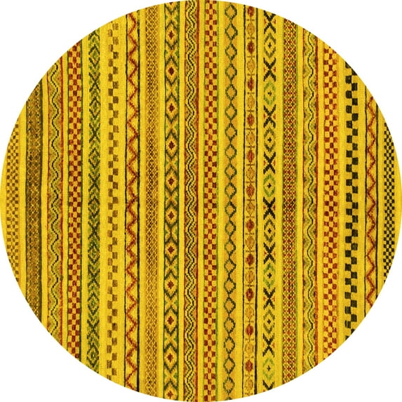 Ahgly Company Indoor Round Abstract Yellow Modern Area Rugs, 5' Round