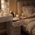 thumbnail image 3 of Homall Makeup Vanity Desk with LED Lights, Mirror & Power Outlet, Dressing Table with 4 Shelves and 5 Drawers, Vanity Set & Nightstand for Bedroom, White, 3 of 8