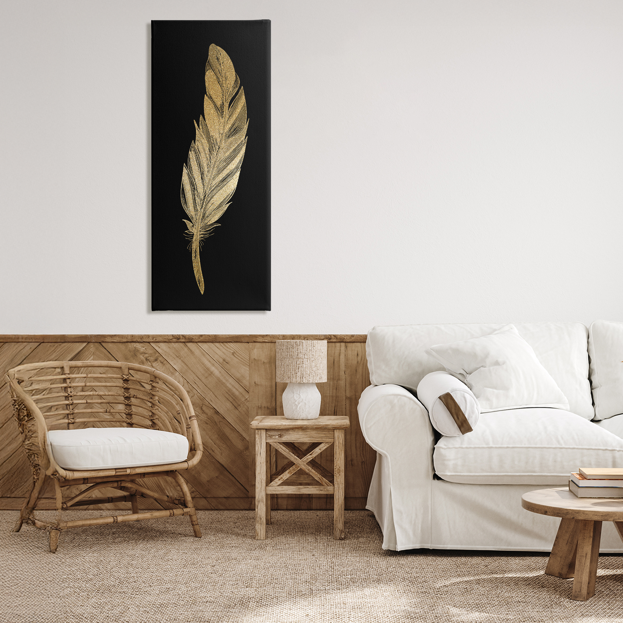 Glam Feather Black & Gold Canvas Wall Art, design by Kim Allen