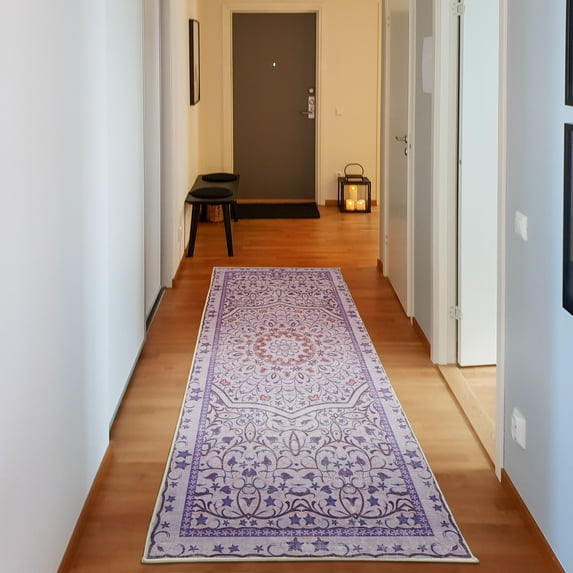 Oriental Decorative Rug, Vintage Design Antique Artwork Mandala Look Boho Floral Design Print, Quality Carpet for Bedroom Dorm and Living Room, 6 Sizes, Blue Violet, by Ambesonne