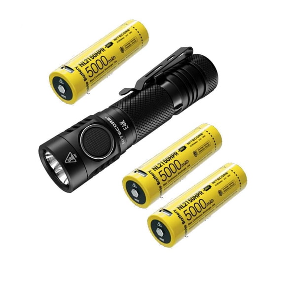 NITECORE E4K Next generation 21700 Compact EDC Flashlight - 4x CREE XP-L2 V6 - 4400 Lumens w/3x NITECORE NL2150HPR Rechargeable Li-ion Batteries