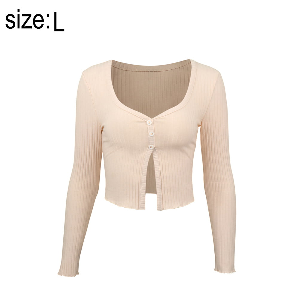 PENGXIANG Women's Rib Knit Crop Tops Long Sleeve Square Neck Solid