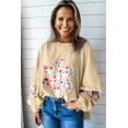 thumbnail image 3 of Pale Khaki Floral Applique Baggy Pullover Sweatshirt, 3 of 8