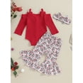 thumbnail image 4 of Bslissey Baby Girls Christmas 3Pcs Outfits Cold Shoulder Long Sleeve Ribbed Romper + Print Flared Pants + Headband 6M 12M 18M 24M Infant Toddler Casual Clothes, 4 of 9