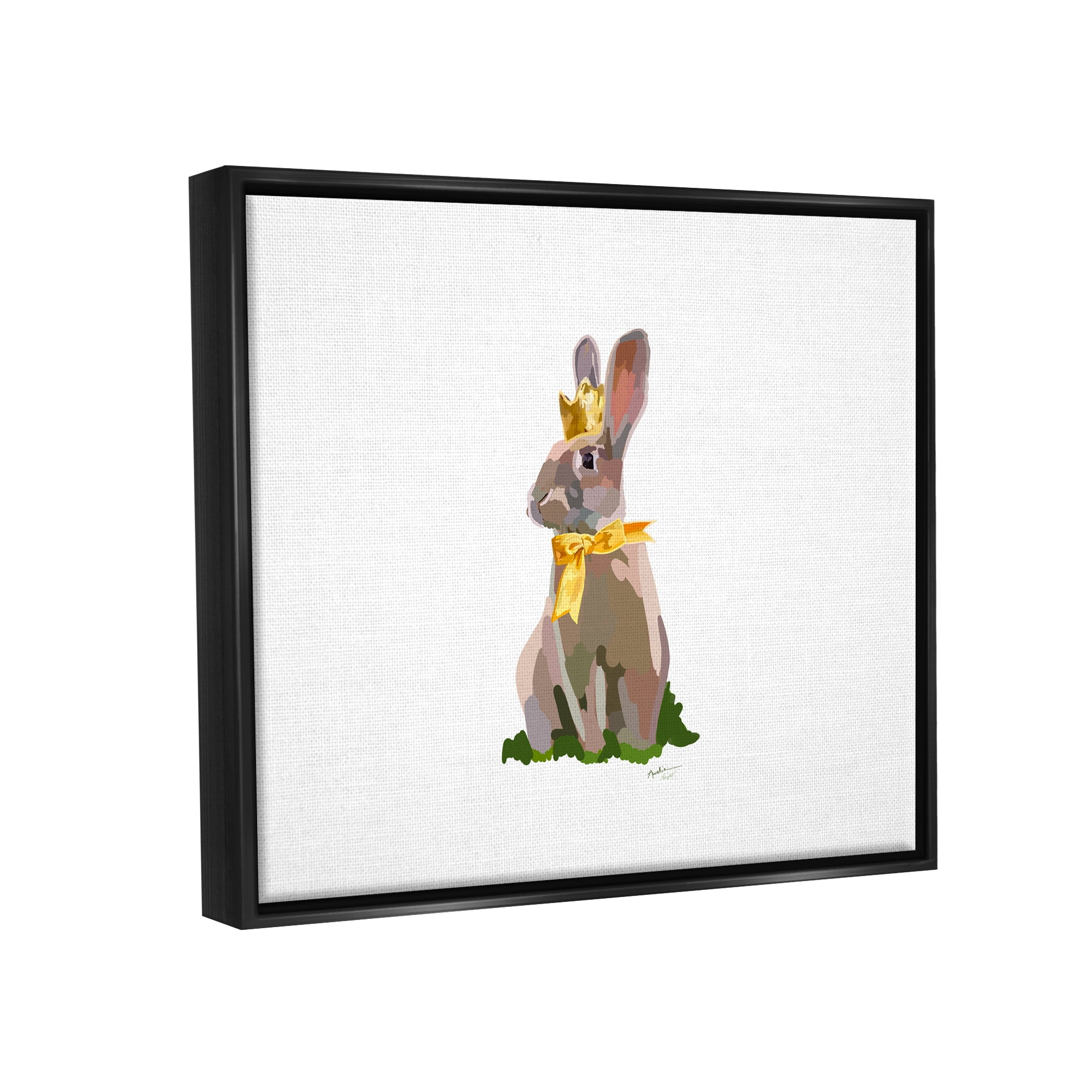 Stupell Industries Royal Bunny with Crown Animals & Insects Painting Black Floater Framed Canvas Art Print Wall Art, 31 x 25
