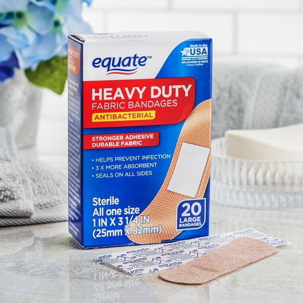 (4 Pack) Equate HeavyDuty Antibacterial Fabric Bandages, 20 Ct