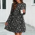 thumbnail image 1 of FcBaudy Robe à Manches Longues à Col en V, Robes d'Été pour Femmes, Robes pour Femmes Mode Robe Décontractée à Manches Longues pour Femmes Col Rond Robes Imprimées pour Dames Robe pour Femmes, 1 of 6