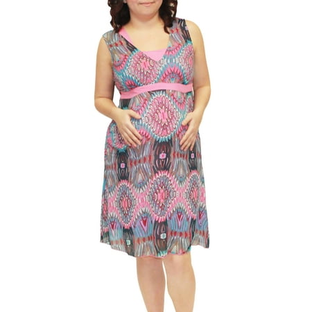 Sleeveless Maternity Aztec Print Chiffon Dress with Slip