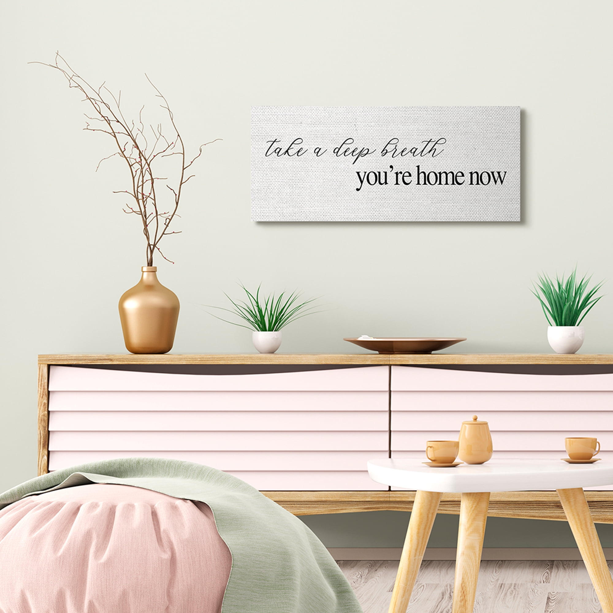 Stupell Industries Deep Breath You're Home Phrase Charming Minimal Text Inspirational Painting Gallery Wrapped Canvas Art Print Wall Art, 13 x 30