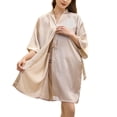 thumbnail image 4 of SELONE Bridal Robe for Wedding Day Short Length Lightweight Solid 3/4 Sleeve Pajamas L Gold, 4 of 6
