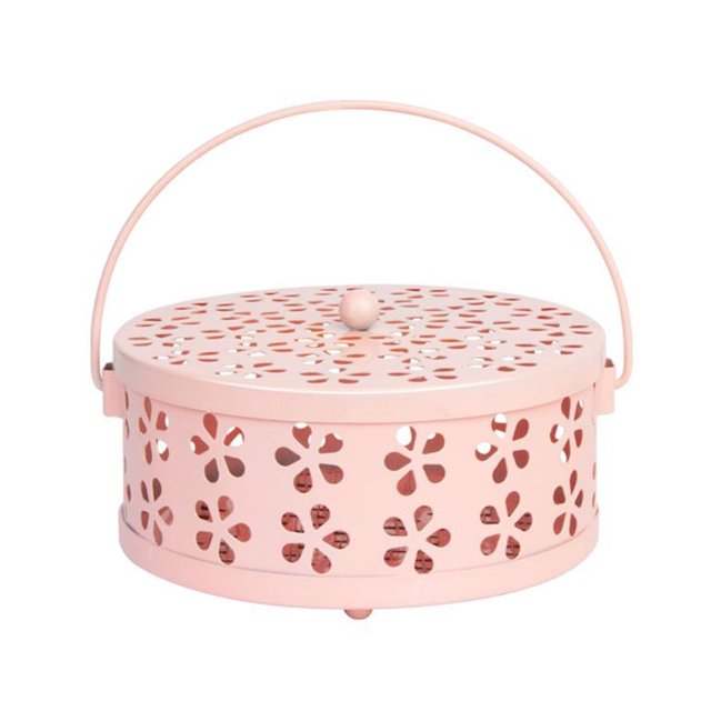 enjoywould Moustique Bobine Boîte Poignée Hangable Conception Anti-scalding Fer Forgé Pétale de Fleurs Portable Encens Récipient Récipient Fournitures Ménagères