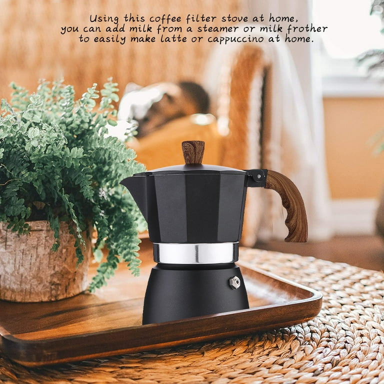 TureClos Coffee Maker Aluminum Coffee Machine Octagon Household Mocha Pot  Kitchen Accessory, Black, 150ML