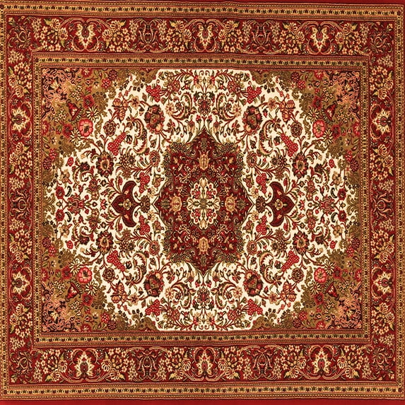 Ahgly Company Indoor Square Medallion Orange Traditional Area Rugs, 5' Square