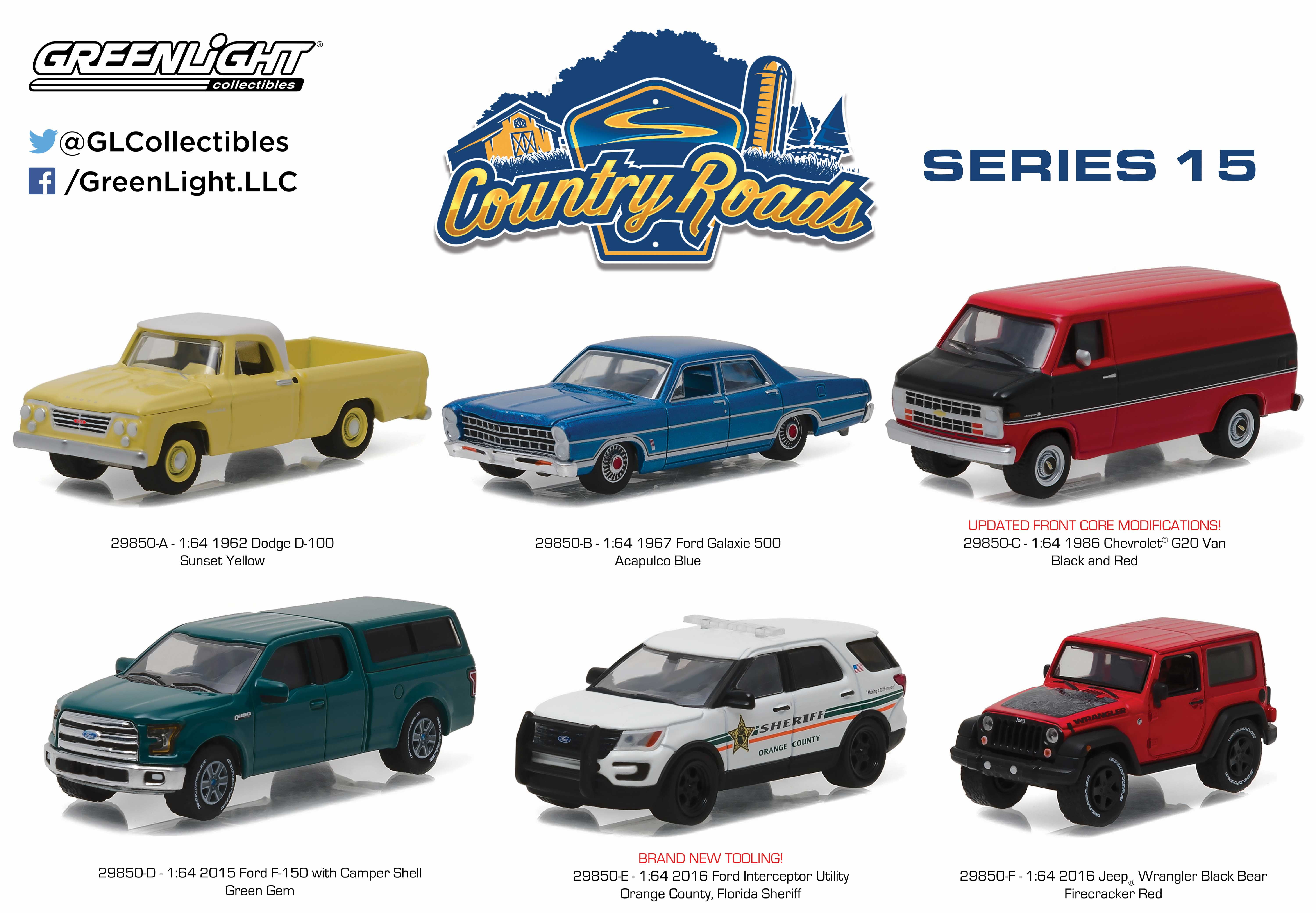 Greenlight 164 Country Roads Series15 6pc Diecast Car Set