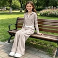 thumbnail image 4 of ECHFIPROM Big Girls Fall Outfit Long-Sleeve Hooded Pullover Top and Pants Sports Casual 2 Piece Set Age 1-14 Years,Khaki,5-6Years, 4 of 6