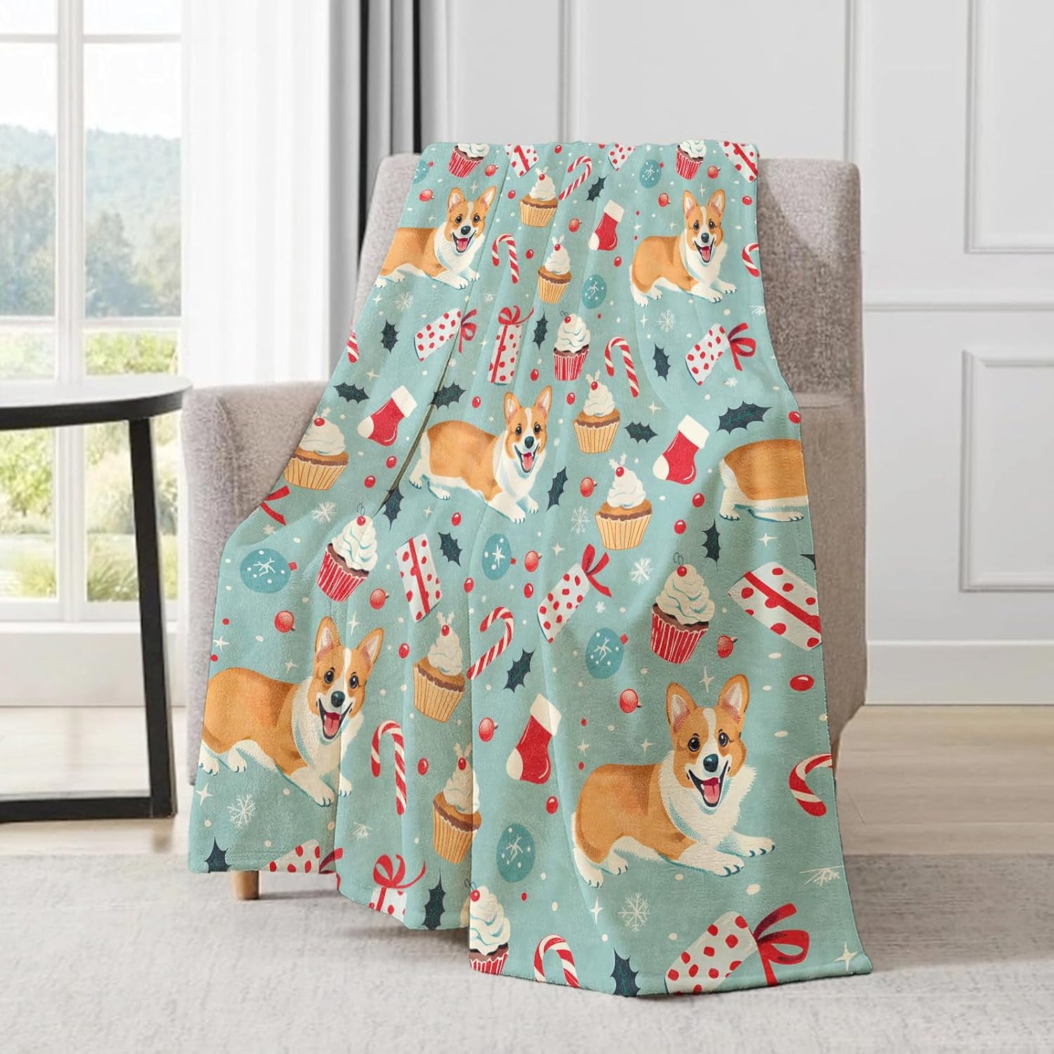 Cute Christmas Corgi Blanket - Festive Dog Fleece Throw,Gifts for Users Adult, Soft & Warm,Lightweight, for Holiday Decor,Winter Celebration, and Room Home Accents 40x50in