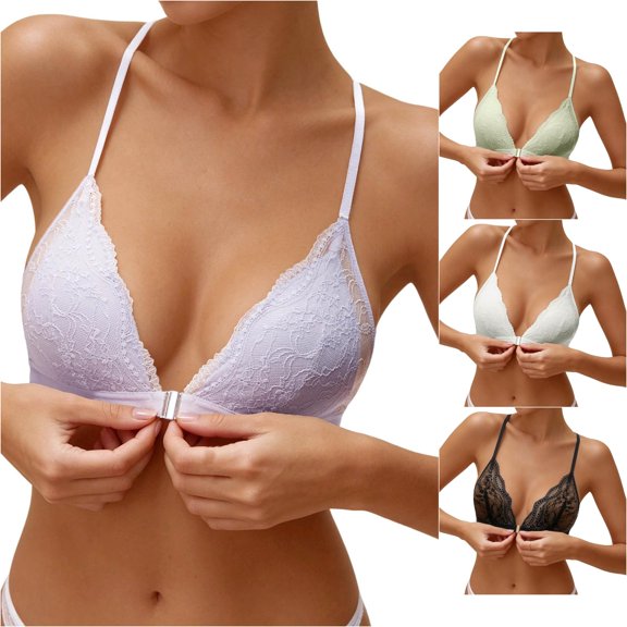 Women‘s Front Closure Bras for Comfortable Wireless Lace Bralette Triangle Cup Seamless Underwire Bra Wireless Bra for Women Breathable Sports Bra Strap Less Bra Bras for Women Packs Light