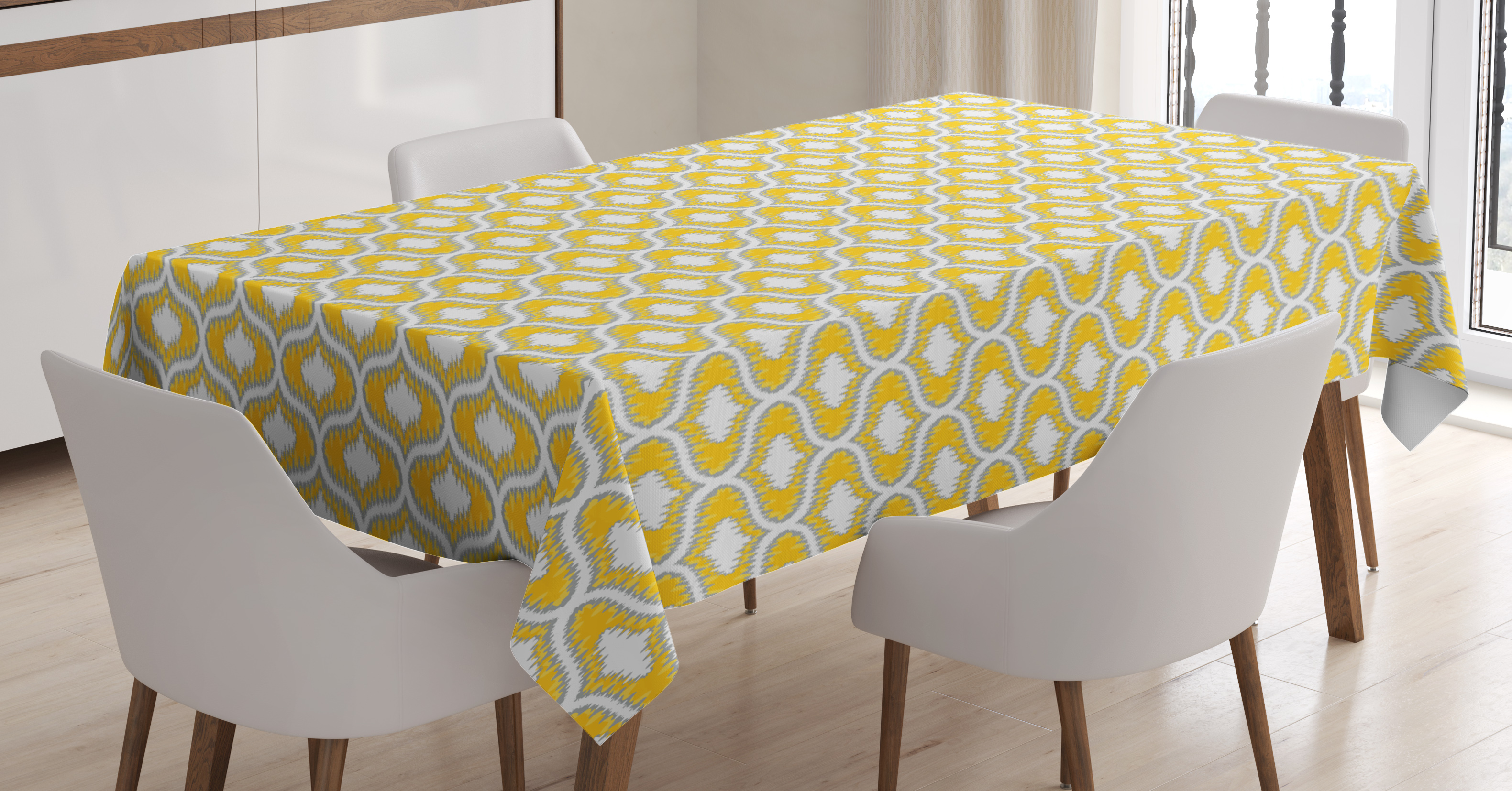 Ikat Tablecloth, Oval Shaped Design Vivid Color Ogee Motif Indonesian