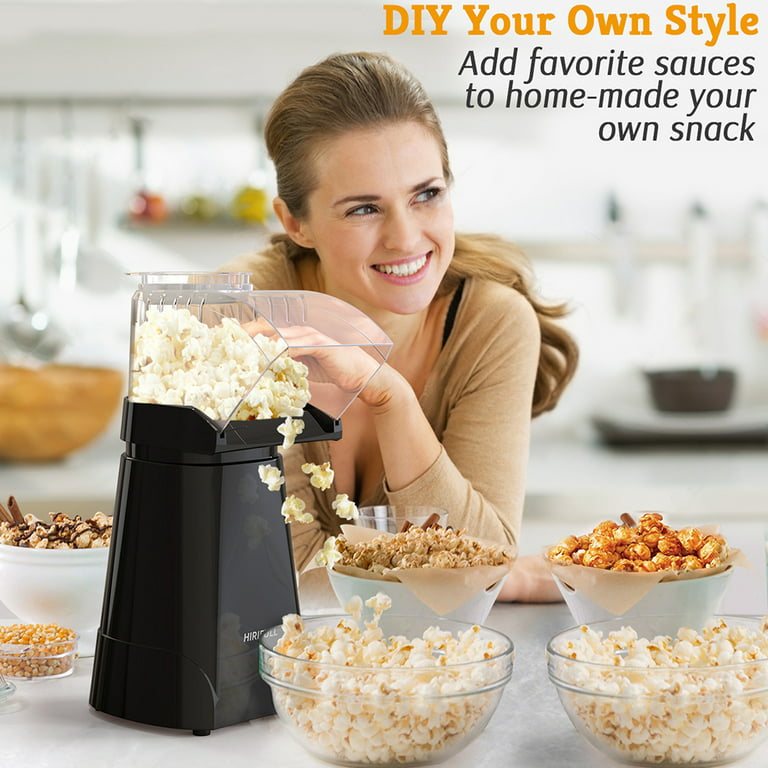 Kepooman 1200W Popcorn Maker, Stirring Popcorn Popper with Nonstick Plate,  Hot Oil Electric Popcorn Machine with Measuring Cup, 3 Min Fast Popping,  Oil Free, 98% Poping Rate for Home, Black 