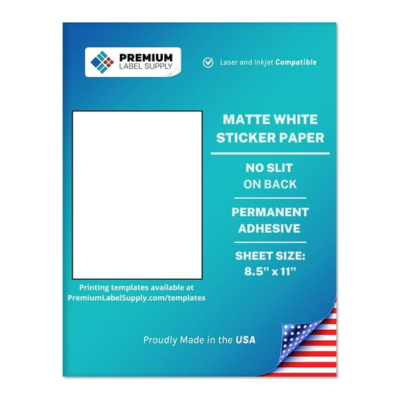Premium Label Supply White Sticker Paper – No Back Slit - 8.5" x 11" – Laser/Inkjet Compatible – 1 Label/Sheet - 25 Sheets