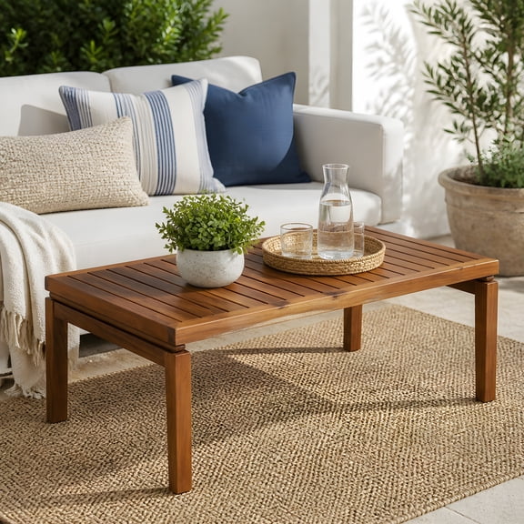 Christopher Knight Home 40" Farmhouse Acacia Wood Outdoor Coffee Table with Slatted Top, Teak