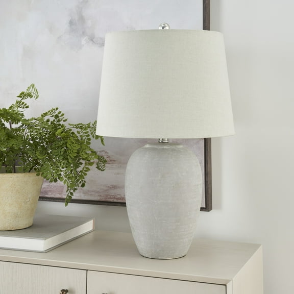 Nourison 23" Grey Unglazed Ceramic Rustic Urn Lamp for Bedroom, Living Room, Dining Room, Office