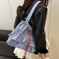 thumbnail image 2 of Fashionable Geometric Print Shoulder Bag Roomy Unisex Canvas Underarm Purse Ruffle Plaids Design for Travel Shopping, 2 of 9