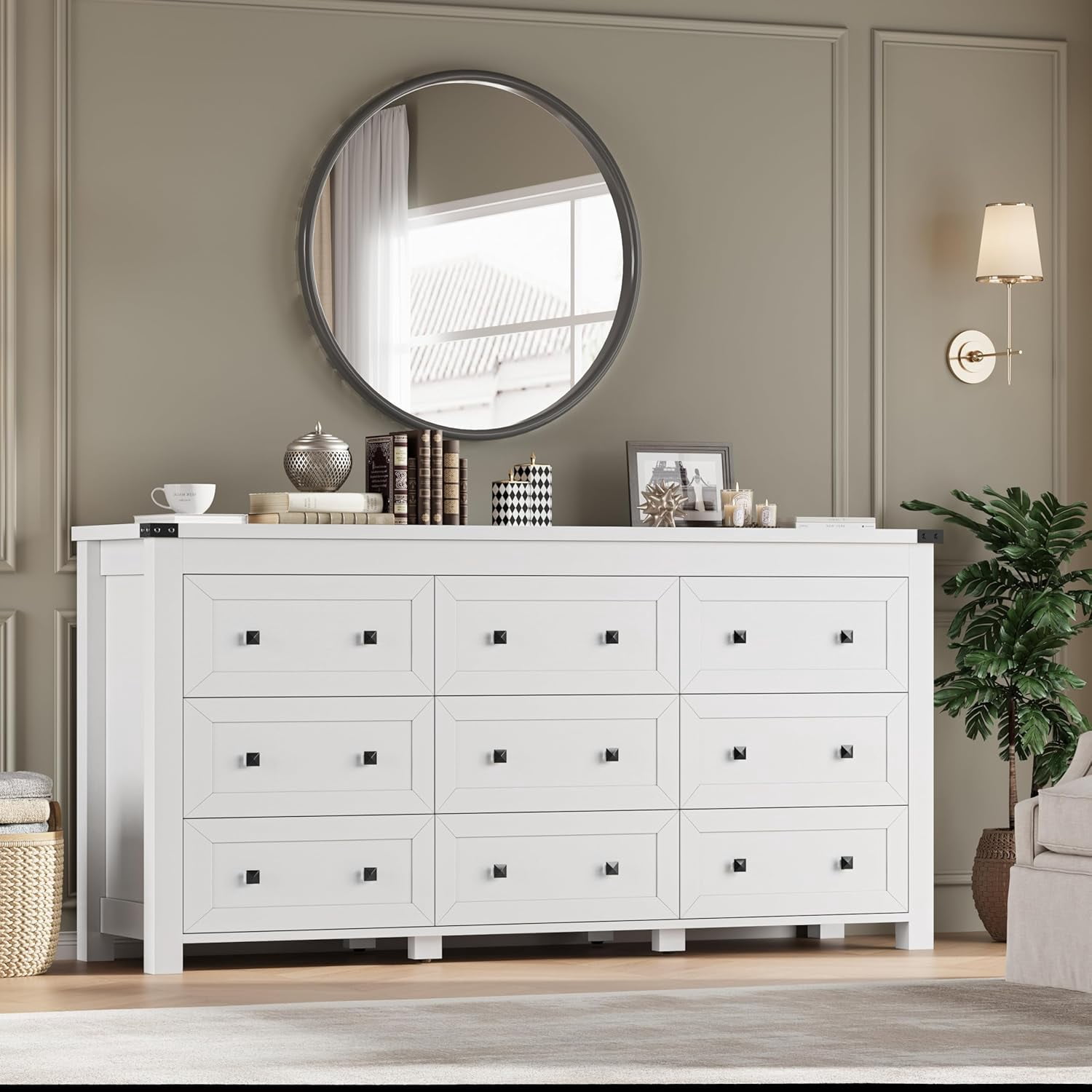 9-Drawer Dresser for Bedroom, Modern Wide Chest of Drawers, Wooden Storage Organizer for Closet, Living Room, Entryway, Home Office, Dresser with Ample Storage