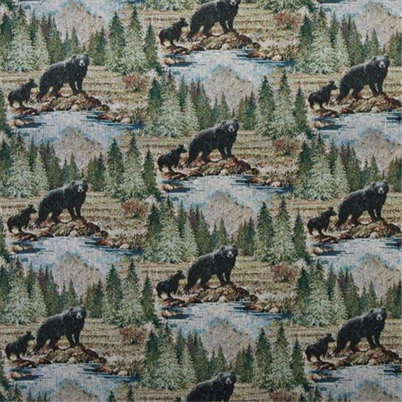 Designer Fabrics  54 in. Wide - Baby Black Bear Following Mom- Trees And Water- Themed Tapestry Upholstery Fabric