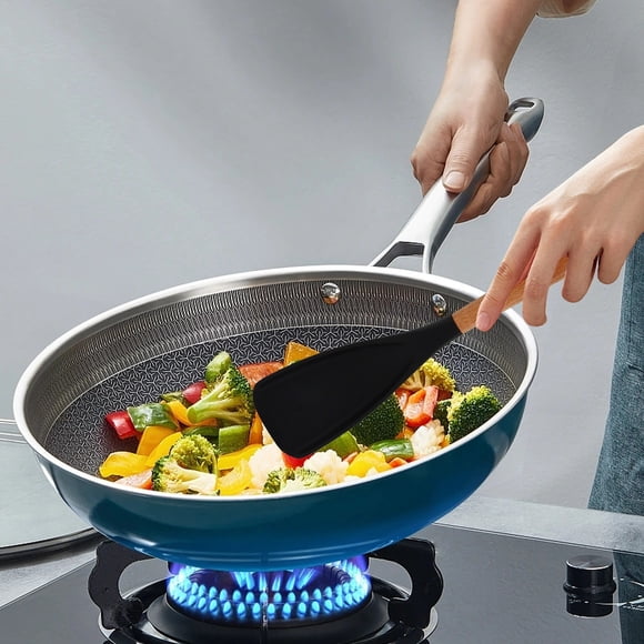 Function SpoonNew 2 In 1 Function Spatula Spoon For Cooking And Serving Long Head Silicone Spatula Spoon With Wood Handle Cooking Utensil Kitchen Gadgets Egg Cooker Rice Cooker Small Cooking Utensils