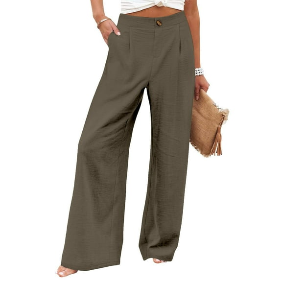 SNKSDGM Women's Plus Black Dress Pants Women High Waisted Flare Womens Dress Pants Tall Women Fashion Elastic Waist Wide Leg Pants for Elastic Waist Loose Comfy Casual Pants Pockets Pants