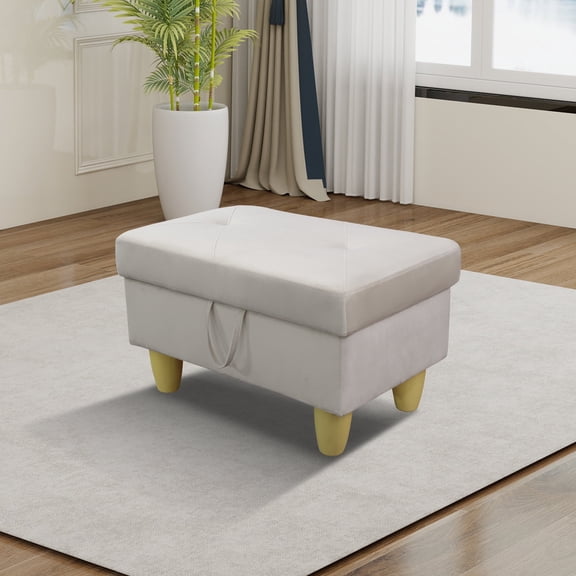 White Flannel Storage Ottoman for Living Room Sofa